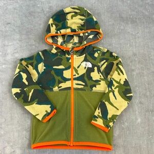 THE‎ NORTH FACE Fleece Hooded Zip Up Jacket Camo & Orange Sz 18 to 24 months
